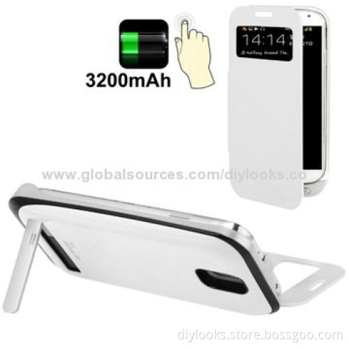 Power Bank Case with Call Display, Flip Leather, for Samsung S4, Supports Sleep/Wake-up Function